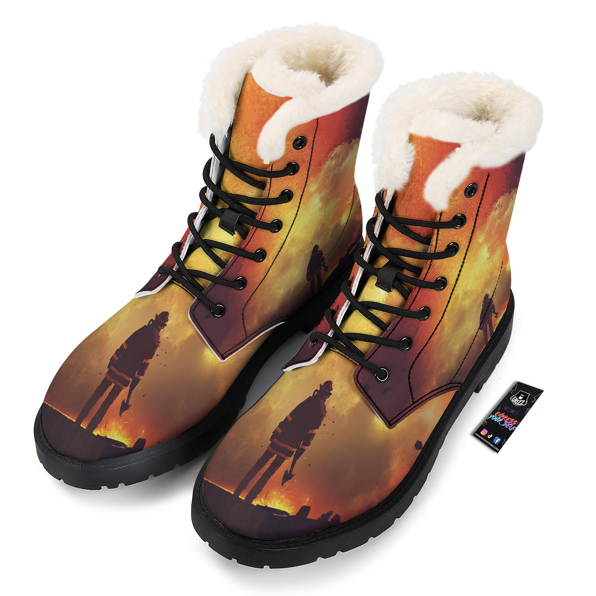 Brave Firefighter In The Fire Print Winter Boots-grizzshop