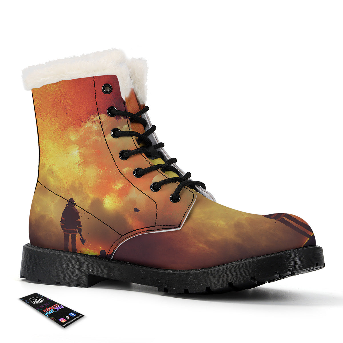 Brave Firefighter In The Fire Print Winter Boots-grizzshop