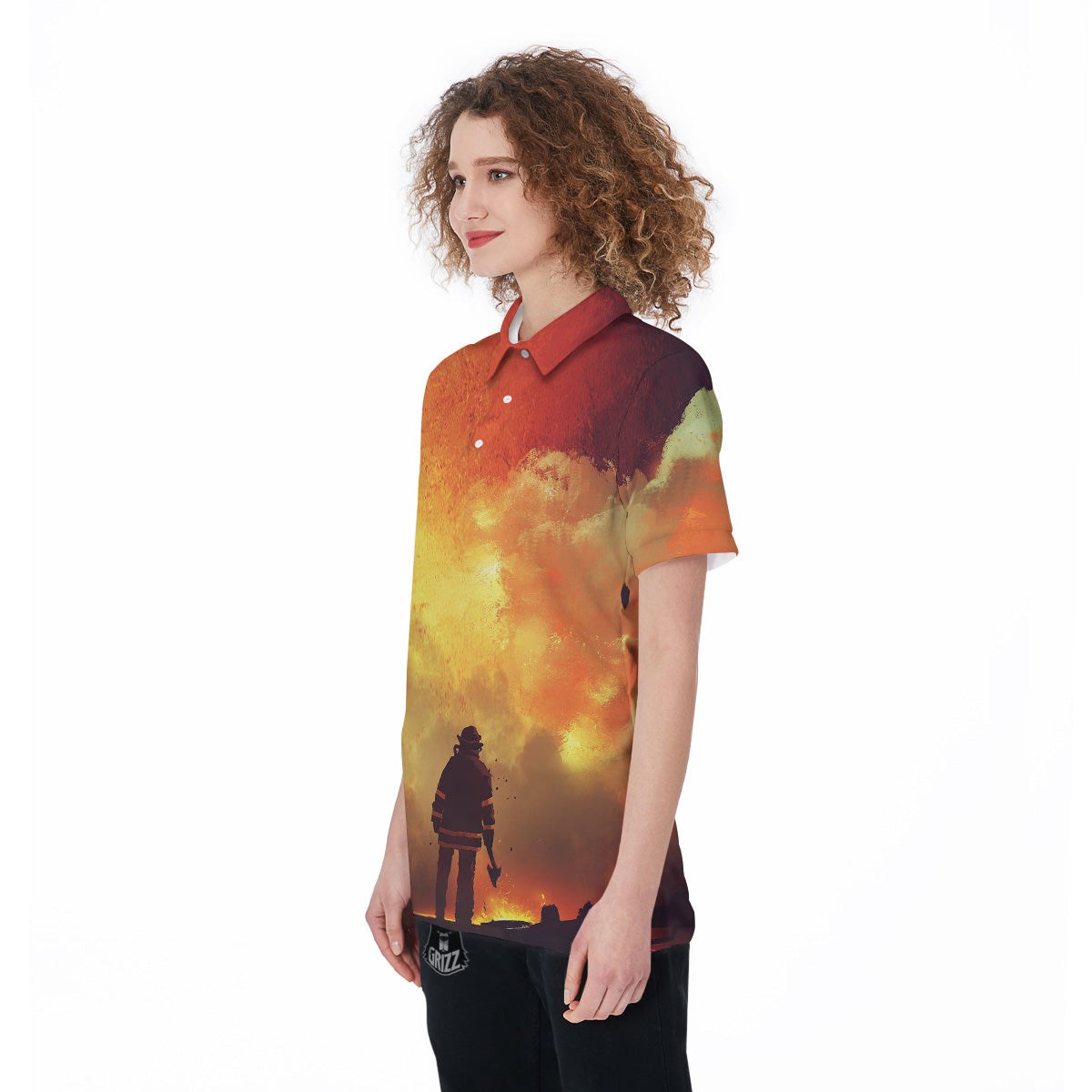 Brave Firefighter In The Fire Print Women's Golf Shirts-grizzshop