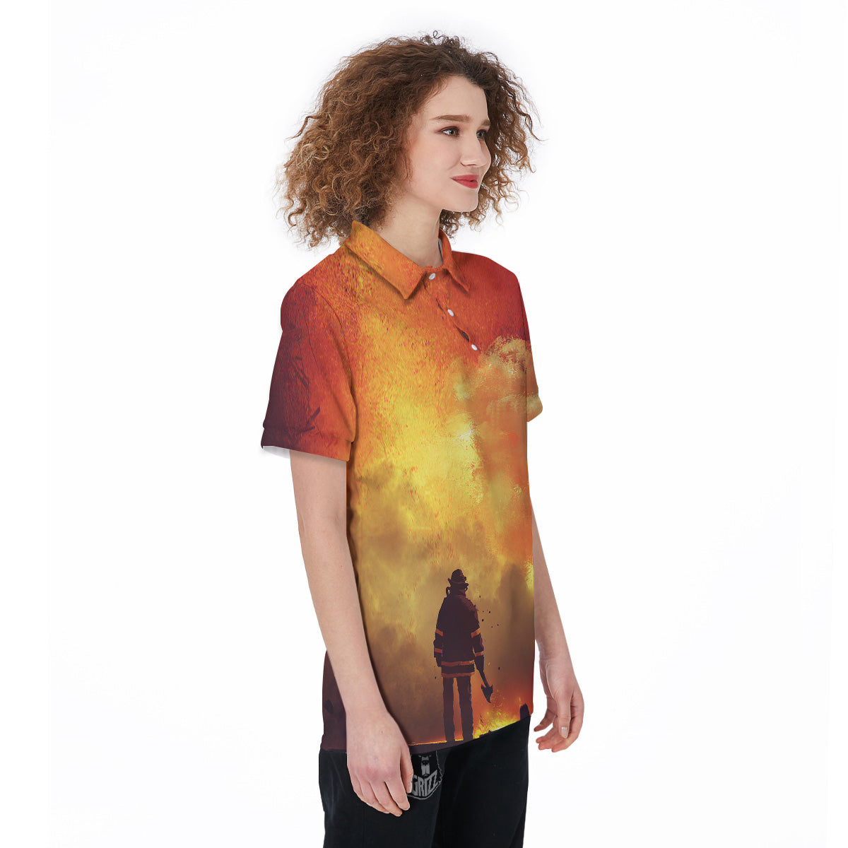 Brave Firefighter In The Fire Print Women's Golf Shirts-grizzshop