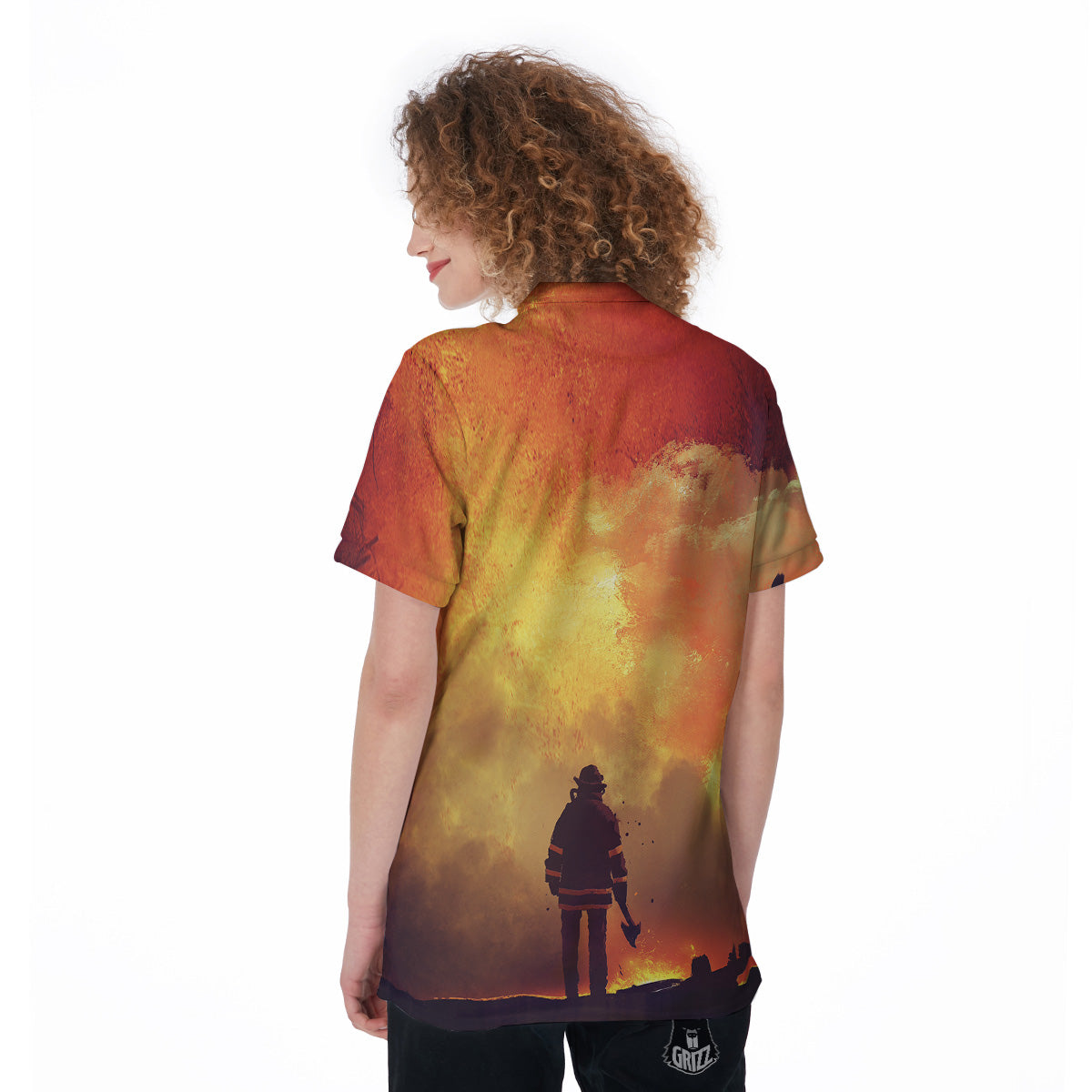 Brave Firefighter In The Fire Print Women's Golf Shirts-grizzshop