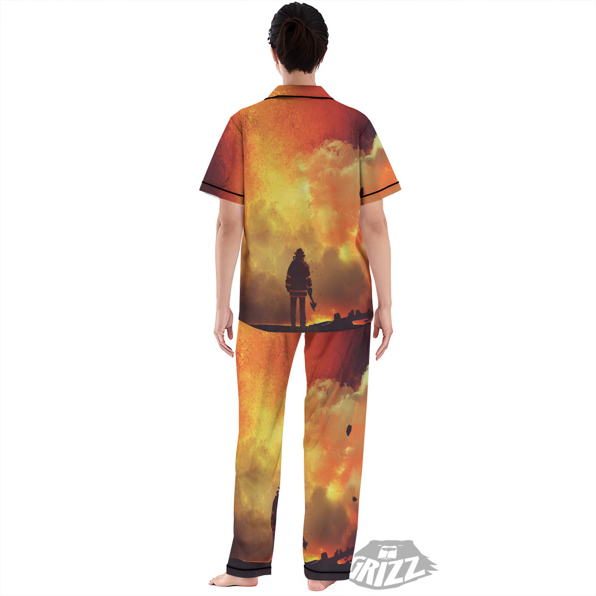 Brave Firefighter In The Fire Print Women's Pajamas Set-grizzshop