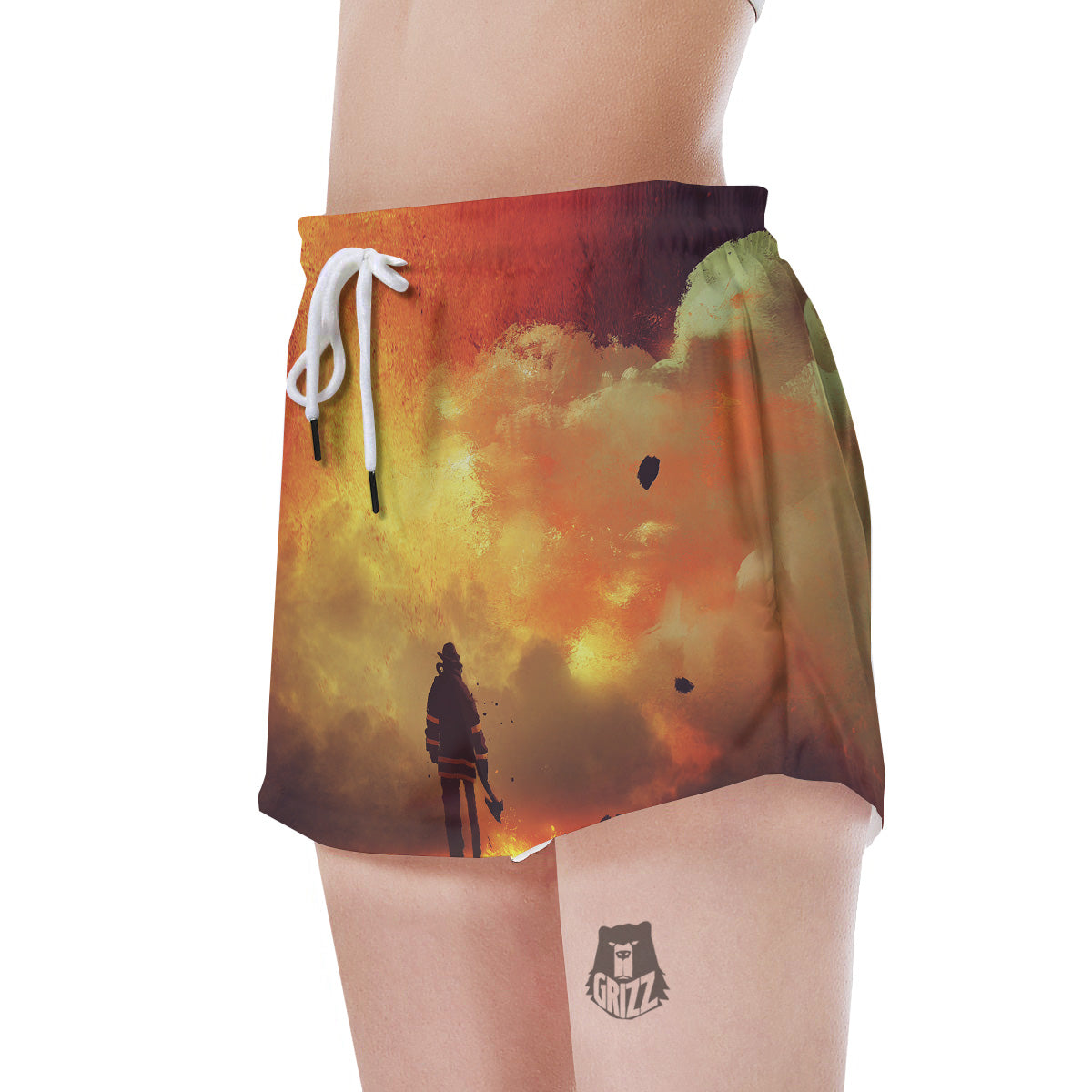 Brave Firefighter In The Fire Print Women's Shorts-grizzshop