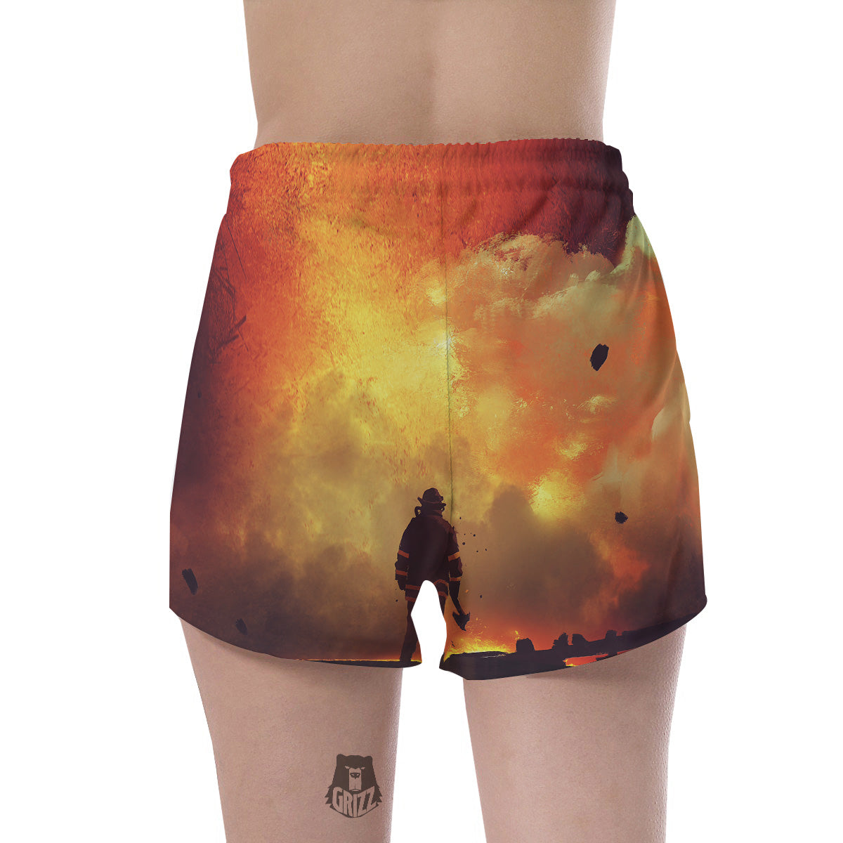 Brave Firefighter In The Fire Print Women's Shorts-grizzshop