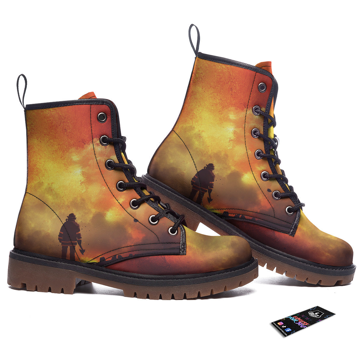 Brave Firefighter In The Fire Print Work Boots-grizzshop