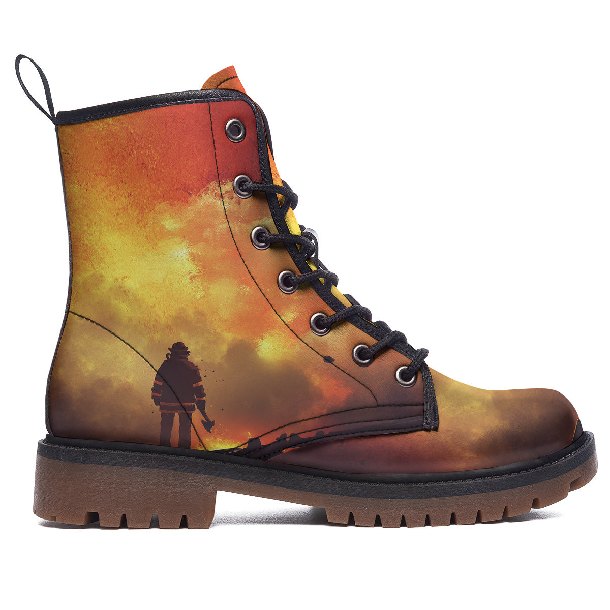 Brave Firefighter In The Fire Print Work Boots-grizzshop