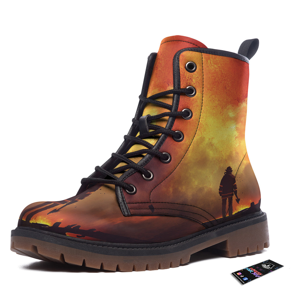 Brave Firefighter In The Fire Print Work Boots-grizzshop