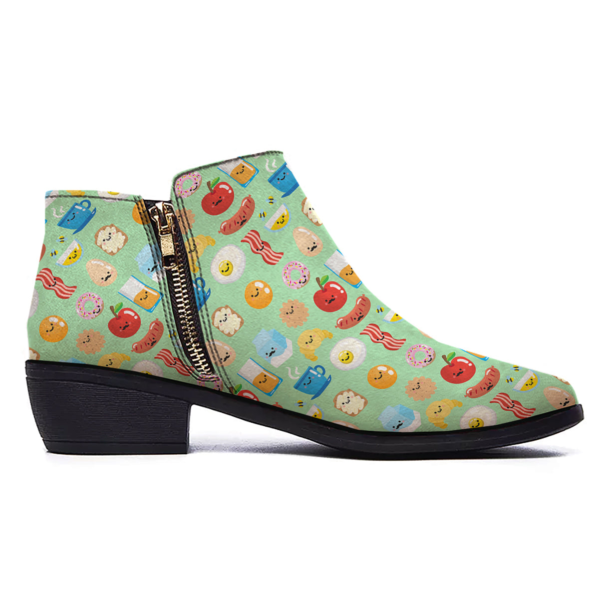 Breakfast Cartoon Print Pattern Ankle Boots-grizzshop