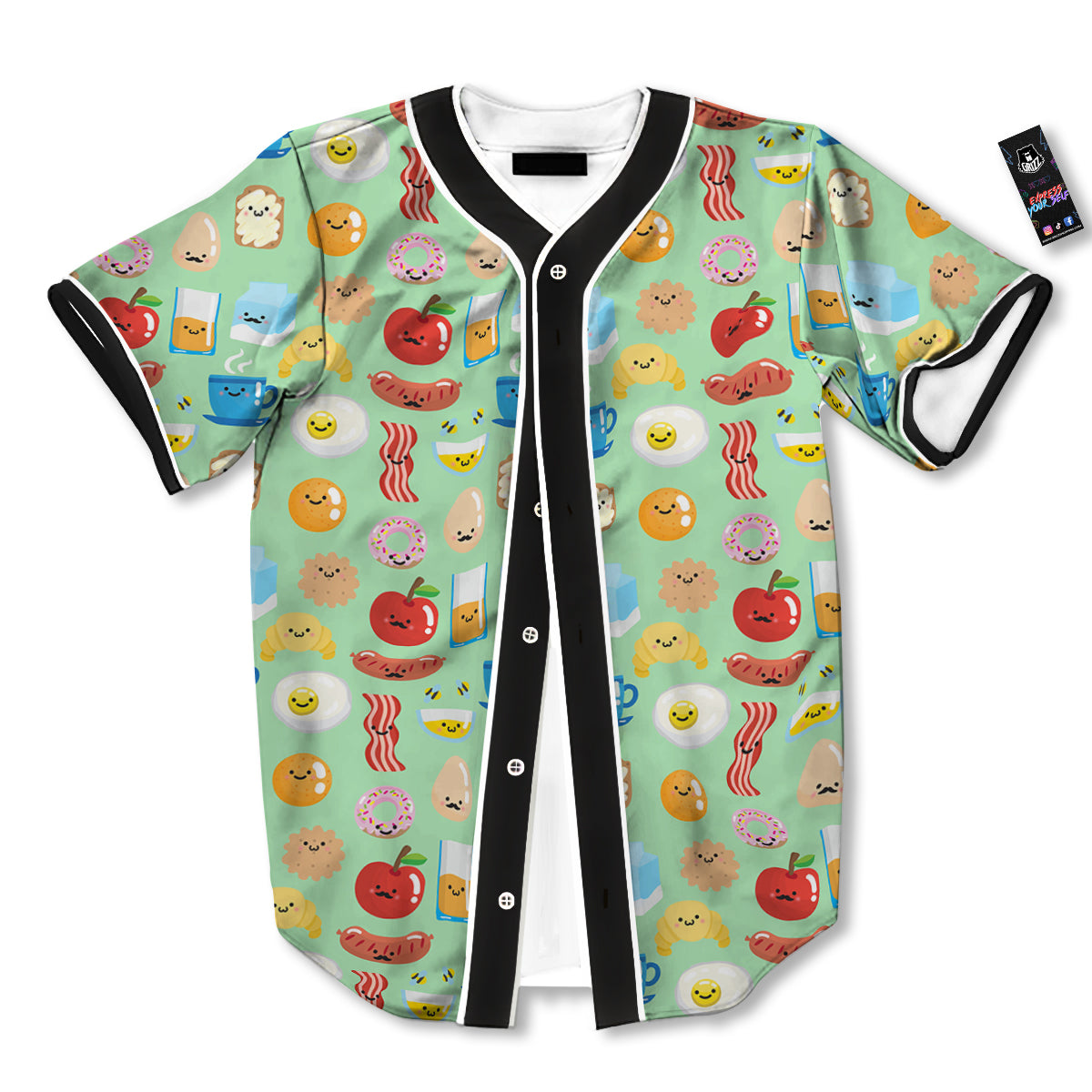 Breakfast Cartoon Print Pattern Baseball Jersey-grizzshop