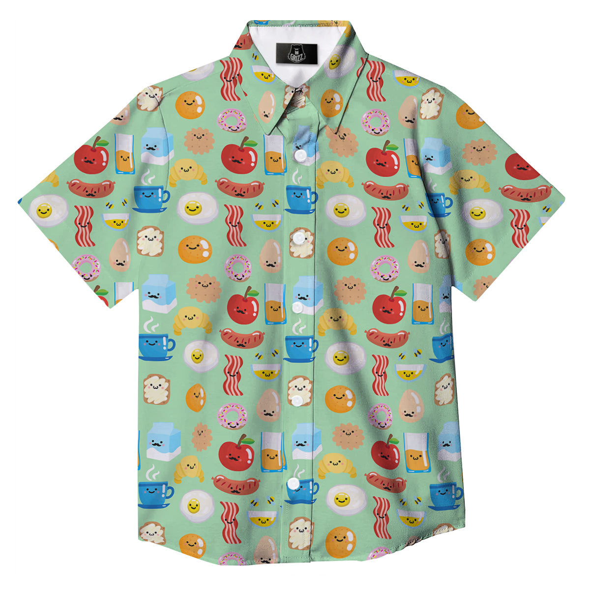 Breakfast Cartoon Print Pattern Button Up Shirt-grizzshop