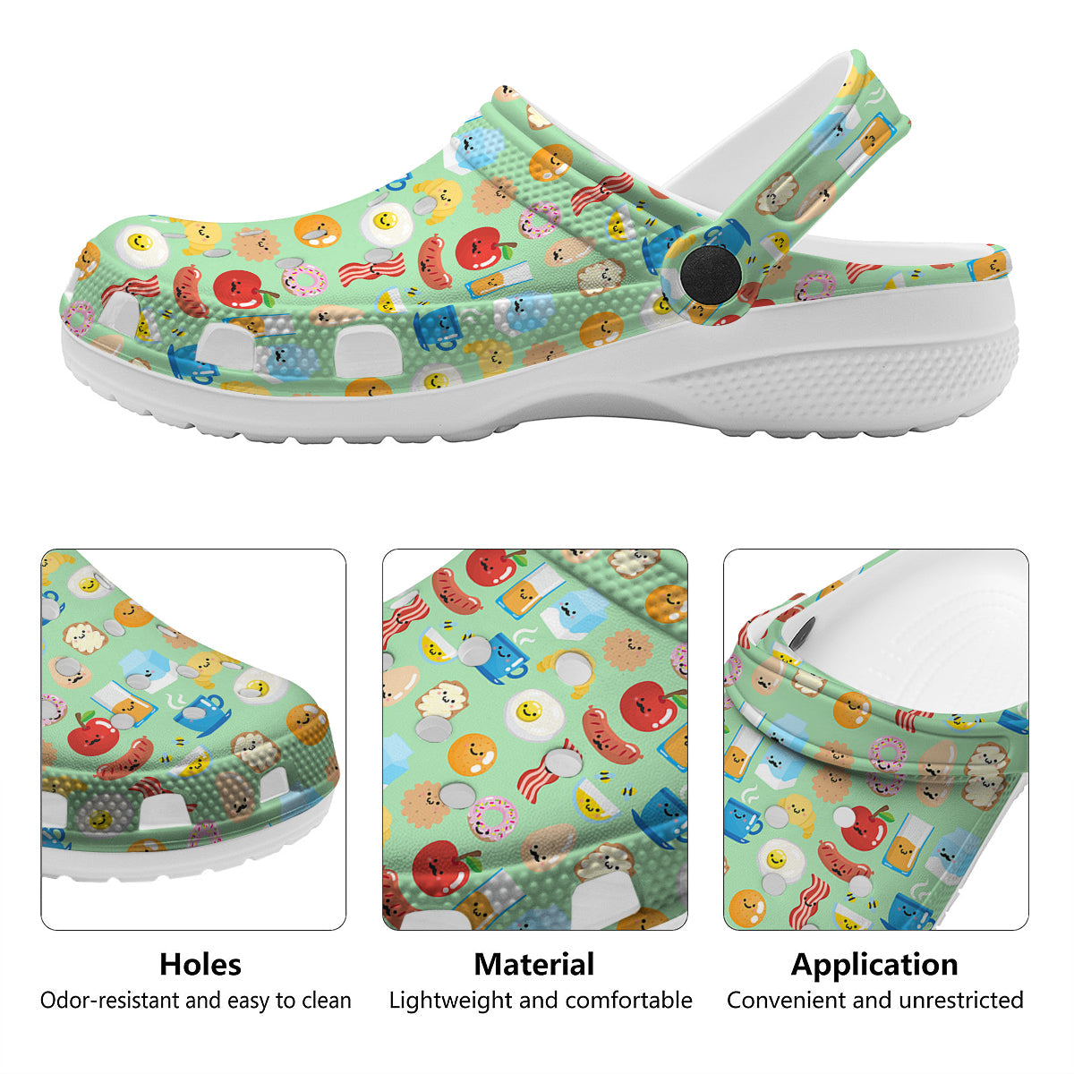 Breakfast Cartoon Print Pattern Clog-grizzshop
