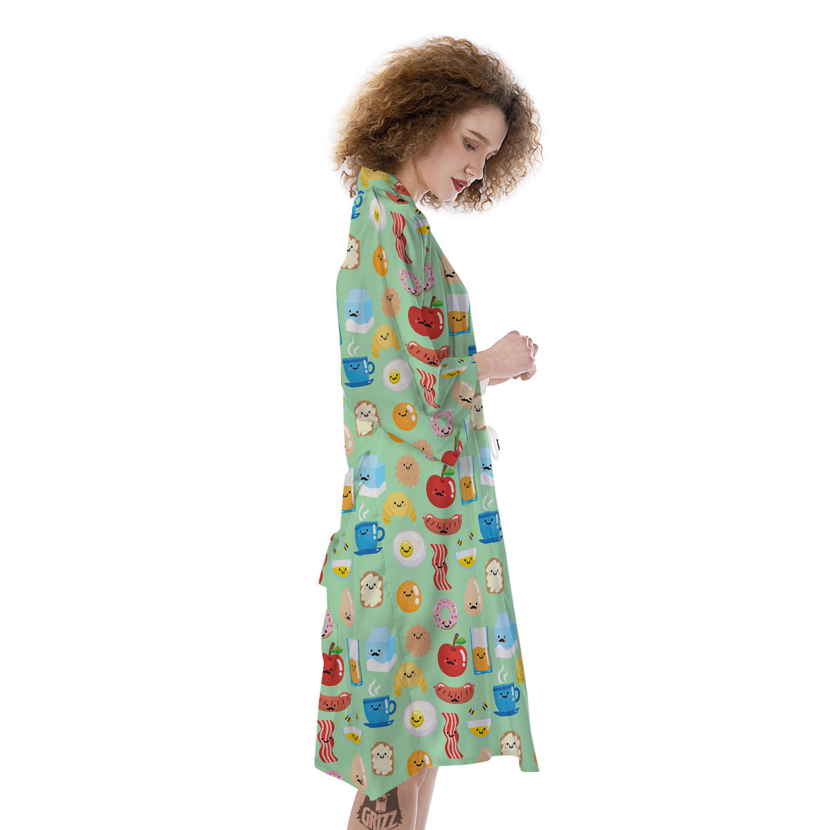 Breakfast Cartoon Print Pattern Kimono-grizzshop