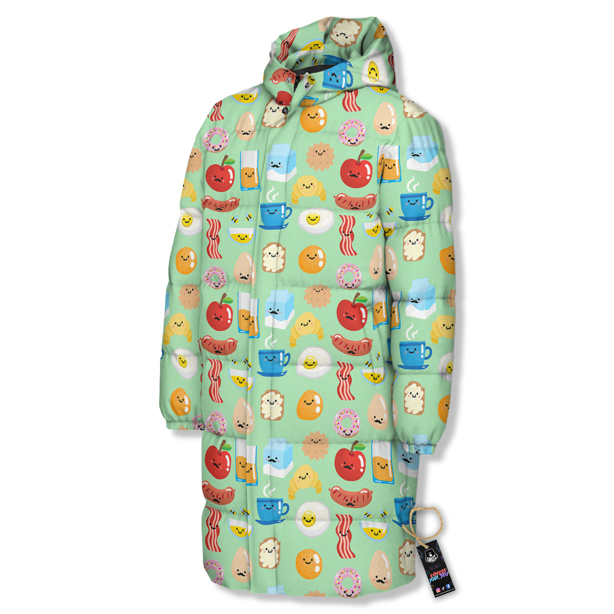 Breakfast Cartoon Print Pattern Long Down Jacket-grizzshop