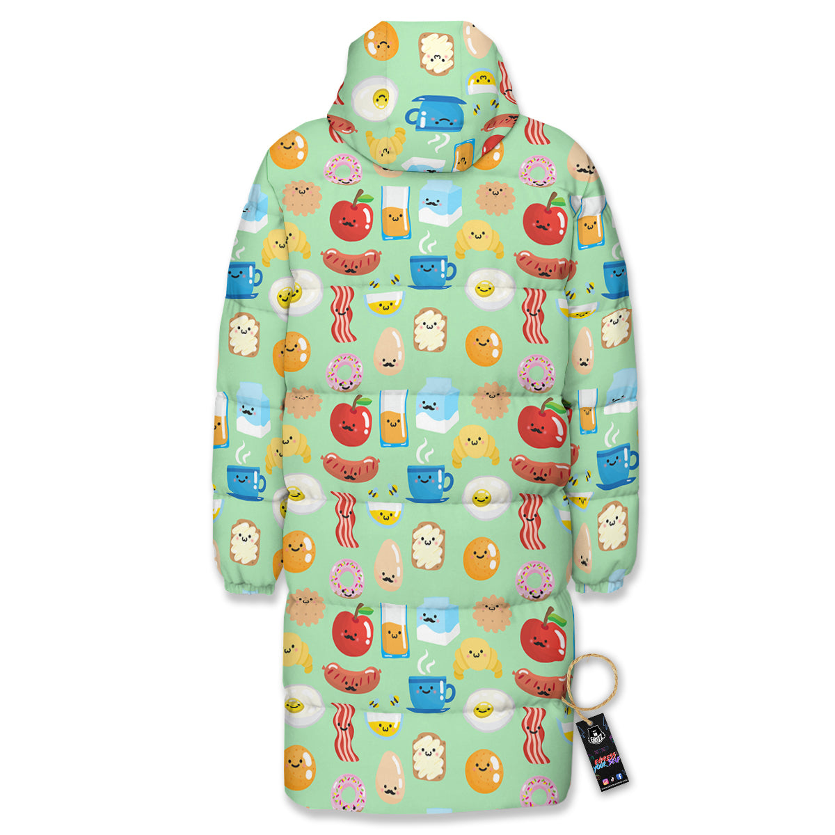 Breakfast Cartoon Print Pattern Long Down Jacket-grizzshop