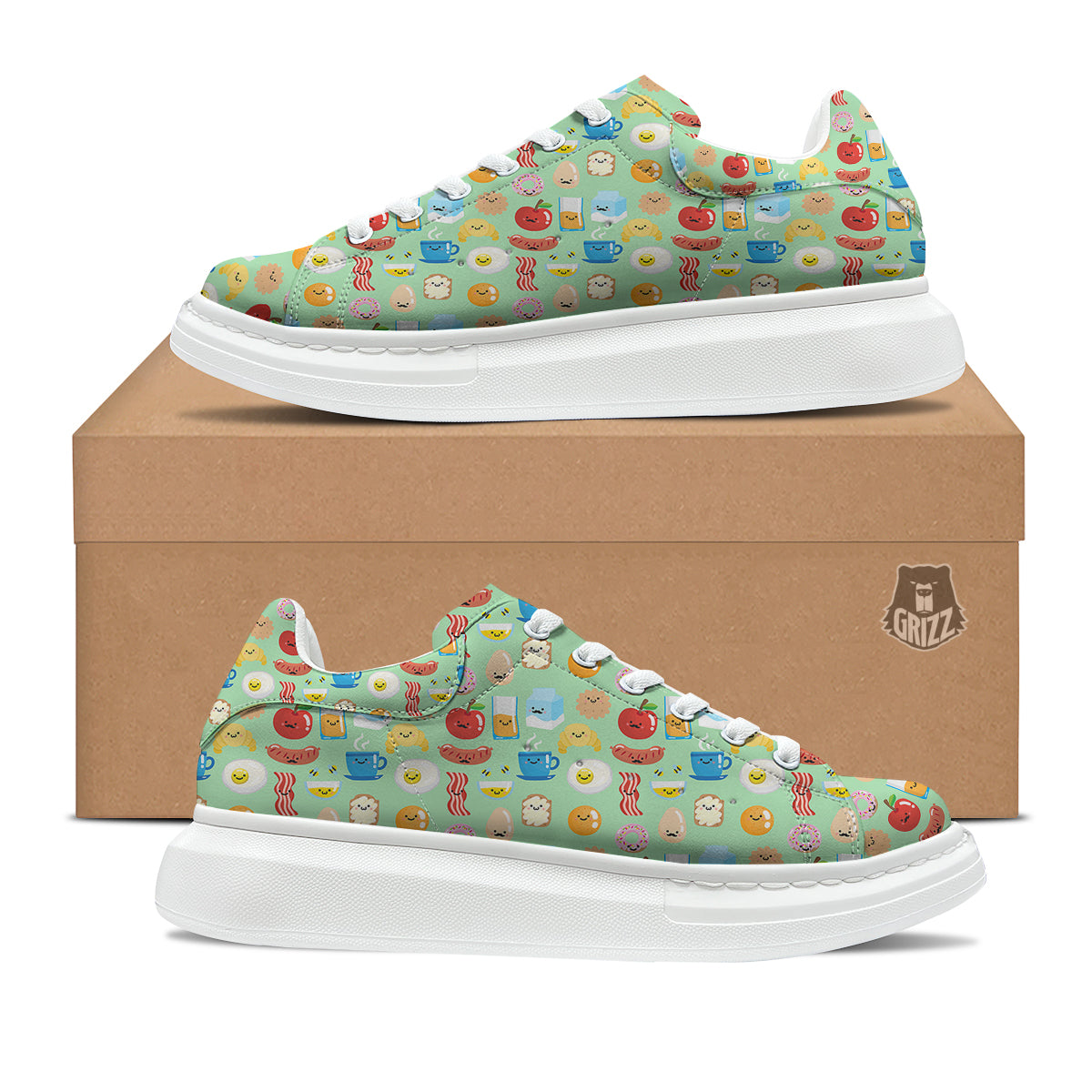 Breakfast Cartoon Print Pattern Platform Shoes-grizzshop