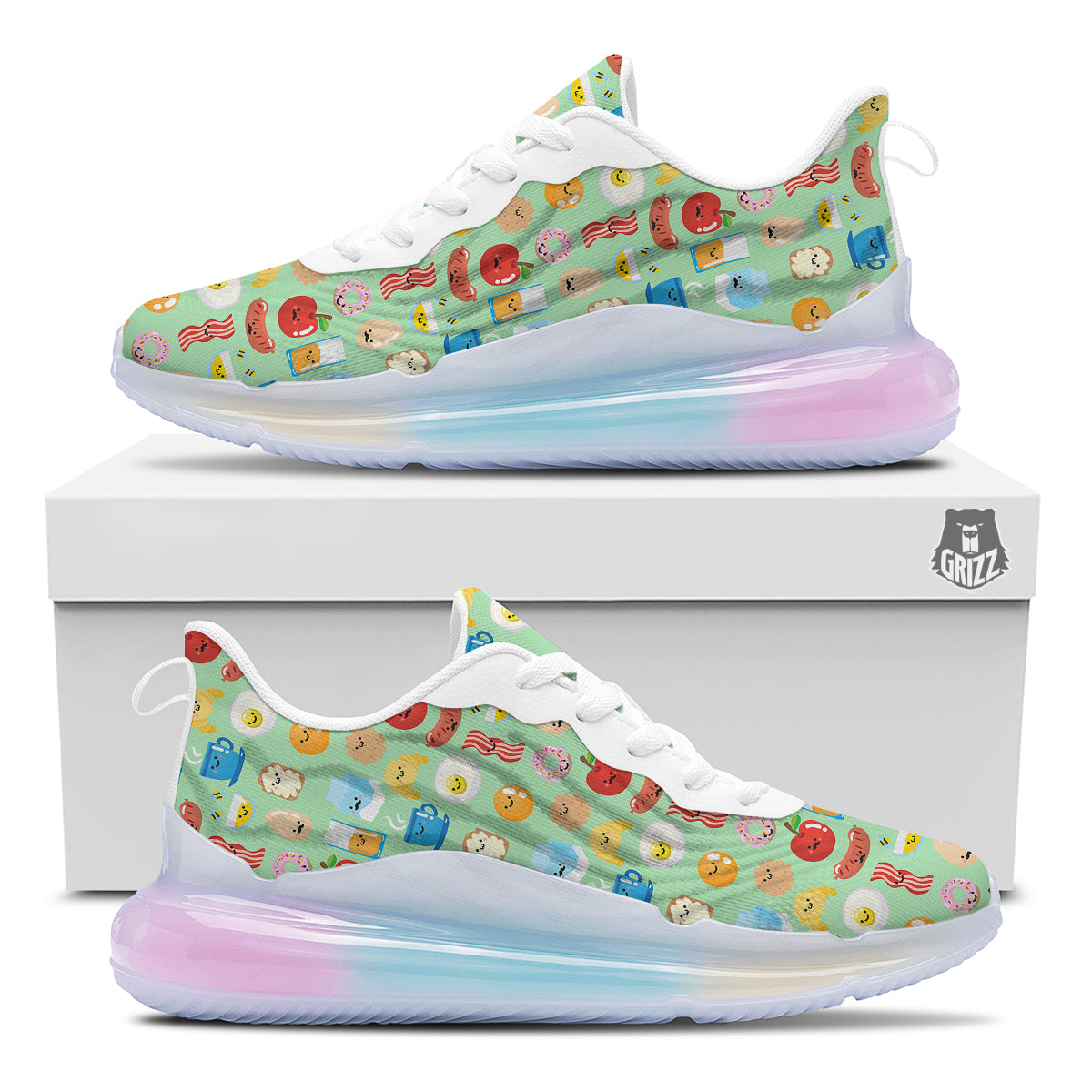 Breakfast Cartoon Print Pattern Running Sneakers-grizzshop