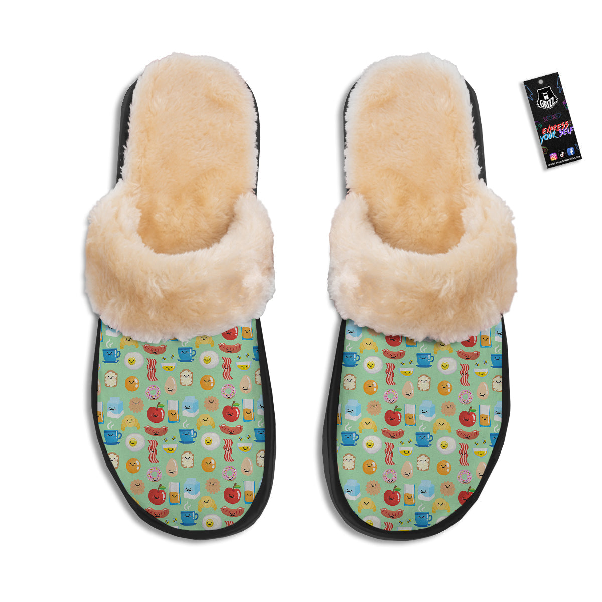 Breakfast Cartoon Print Pattern Slippers-grizzshop