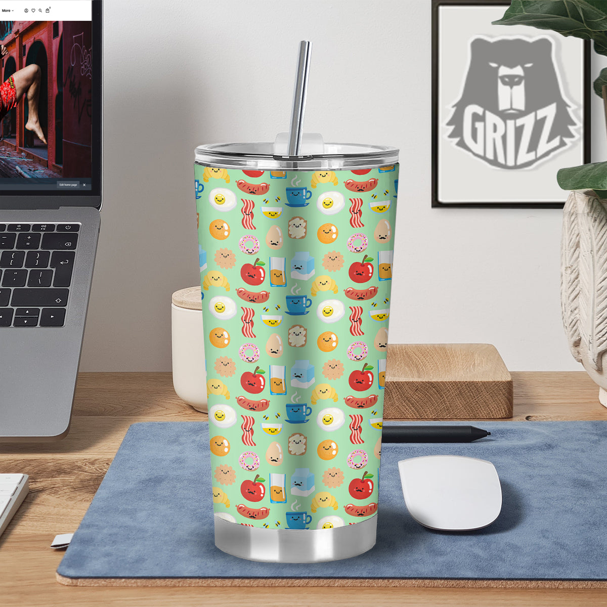 Breakfast Cartoon Print Pattern Tumbler-grizzshop