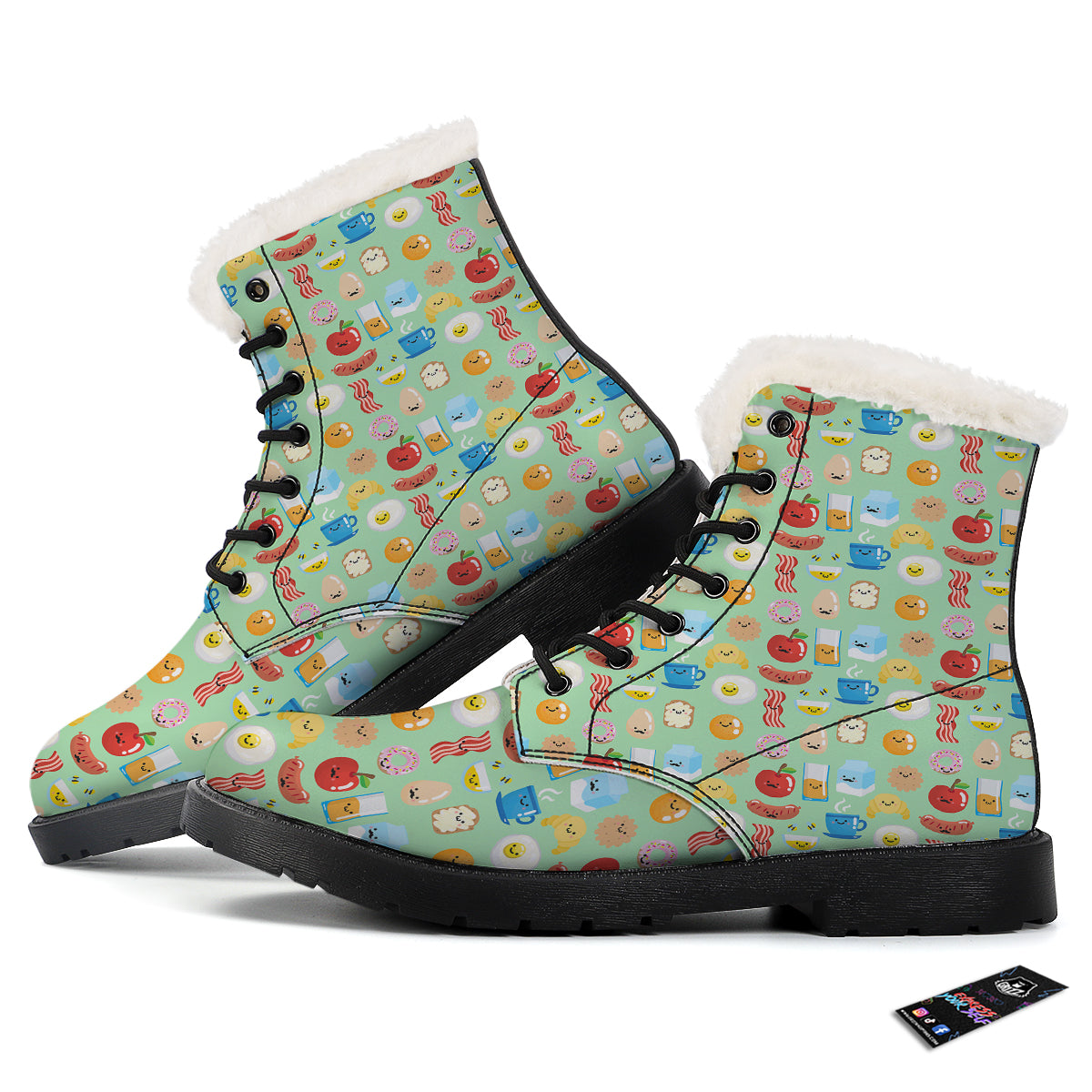 Breakfast Cartoon Print Pattern Winter Boots-grizzshop