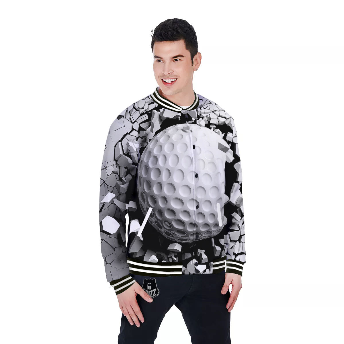 Breaking Wall Golf Ball Print Baseball Jacket-grizzshop