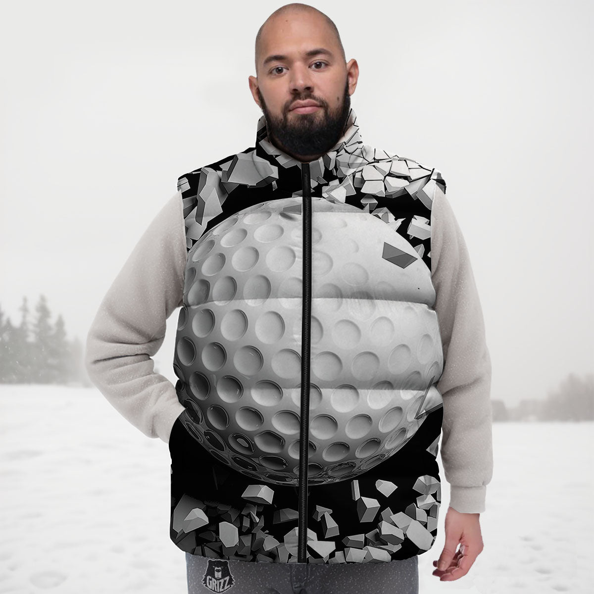 Breaking Wall Golf Ball Print Down Vest-grizzshop