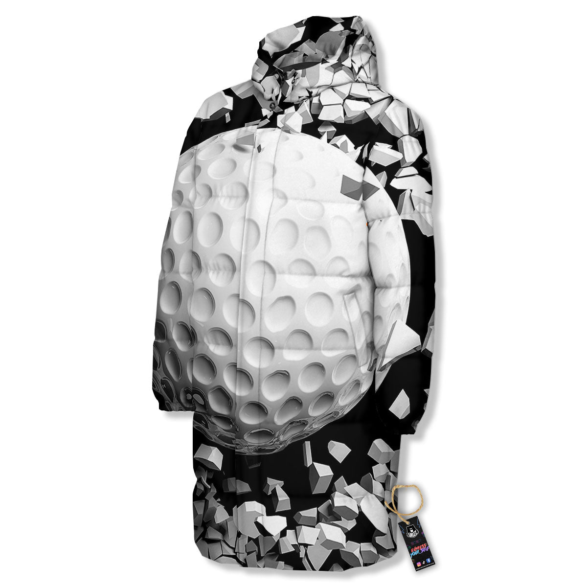 Breaking Wall Golf Ball Print Long Down Jacket-grizzshop