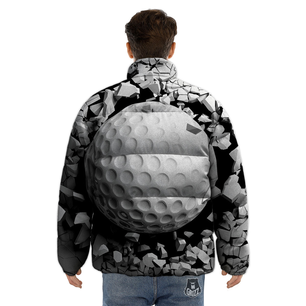Breaking Wall Golf Ball Print Puffer Jacket-grizzshop