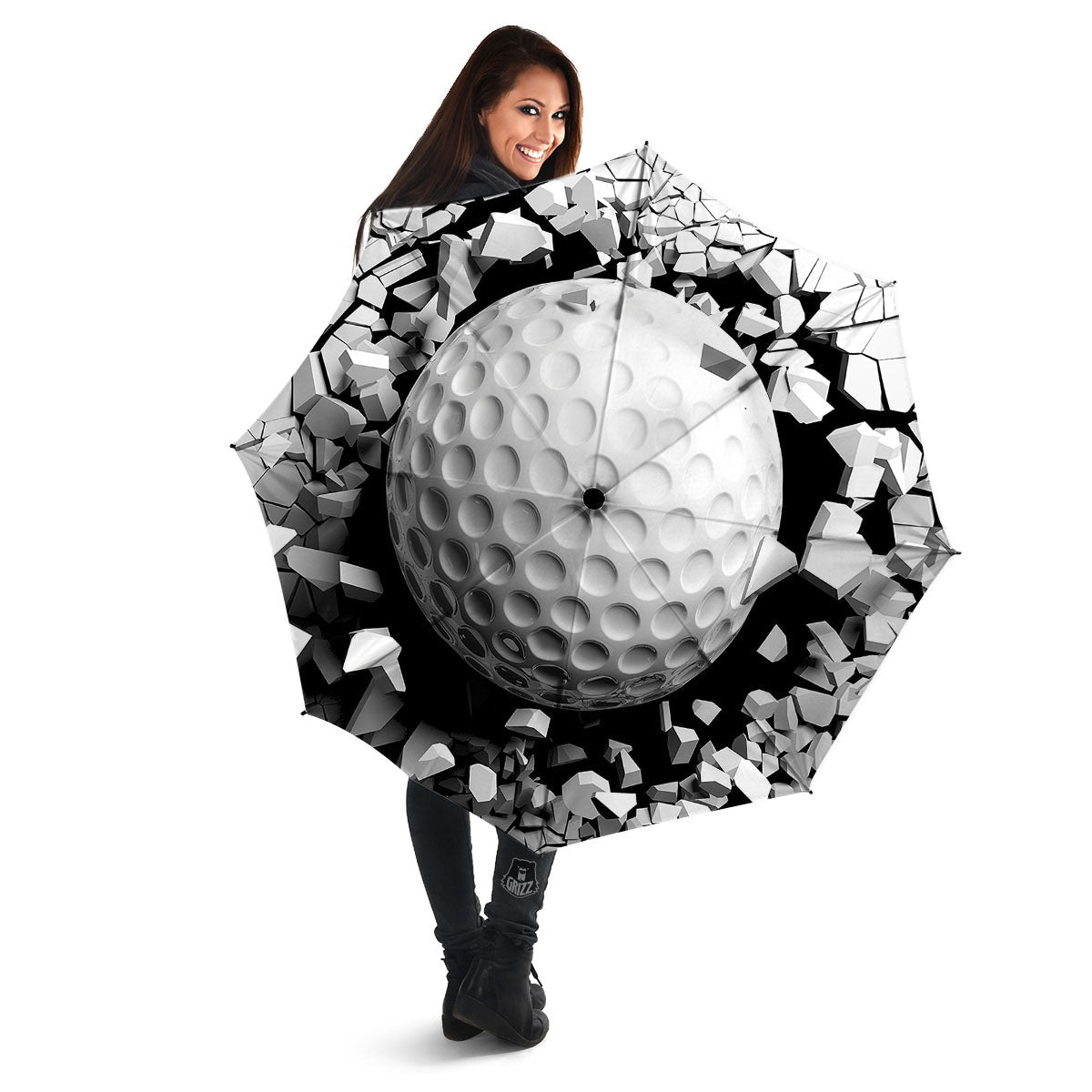Breaking Wall Golf Ball Print Umbrella-grizzshop