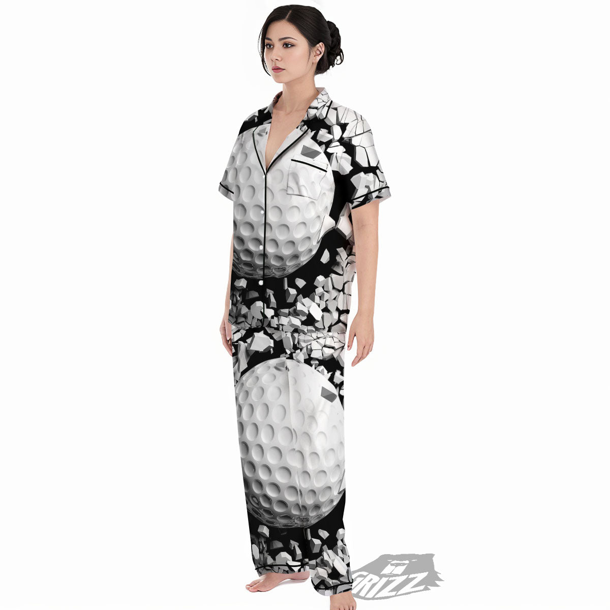 Breaking Wall Golf Ball Print Women's Pajamas Set-grizzshop