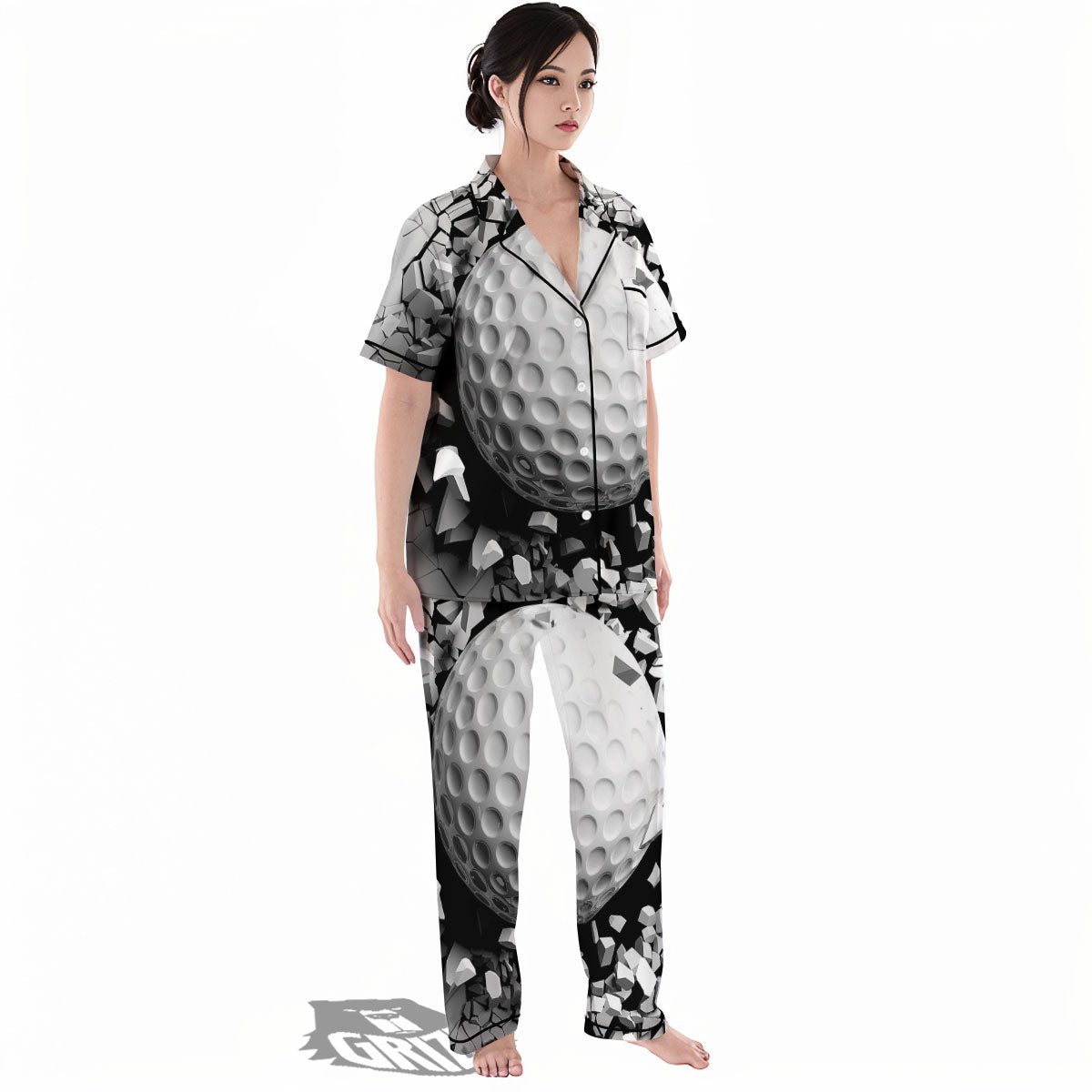 Breaking Wall Golf Ball Print Women's Pajamas Set-grizzshop