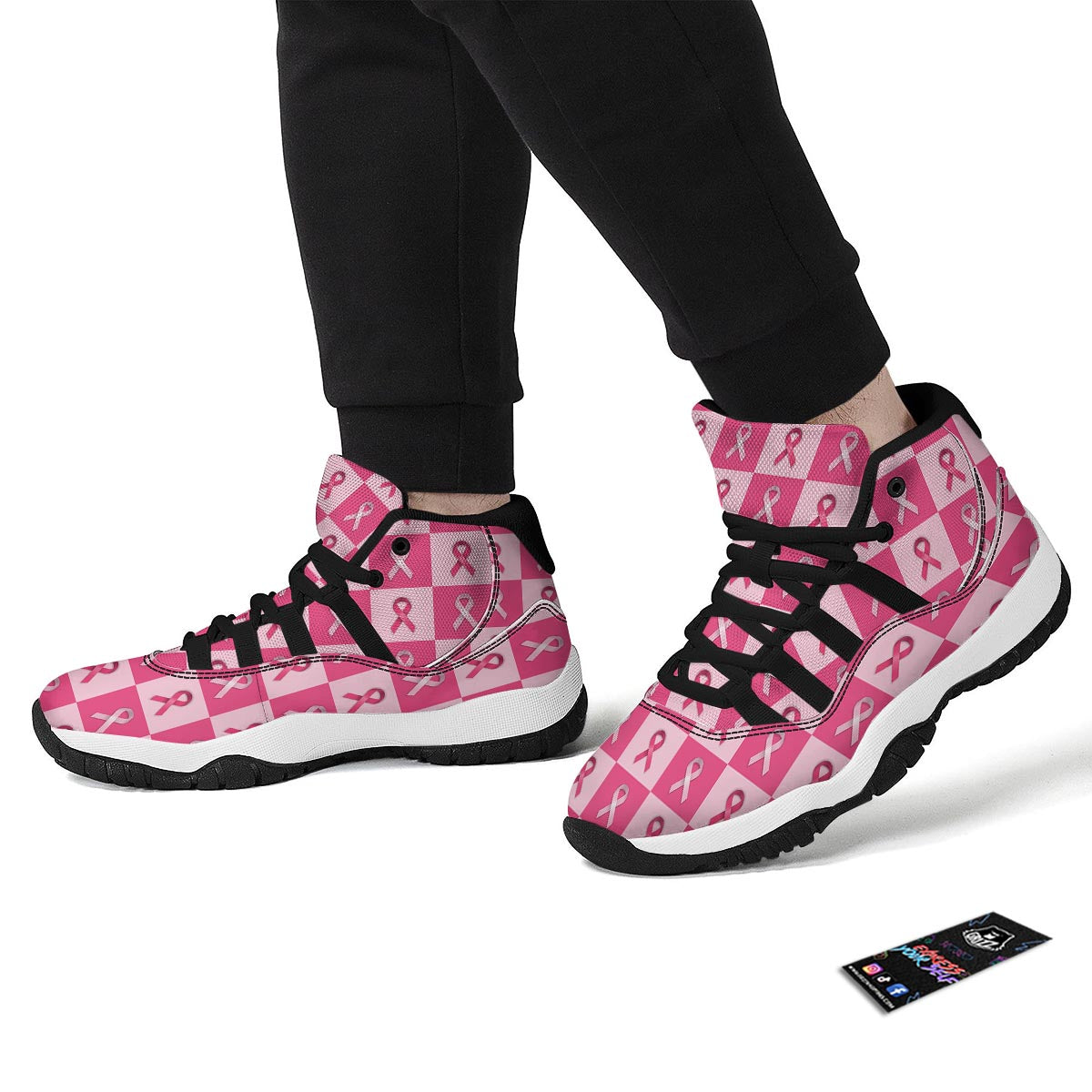 Breast Cancer Awareness Pink Ribbon Pattern Print Black Bball Shoes-grizzshop