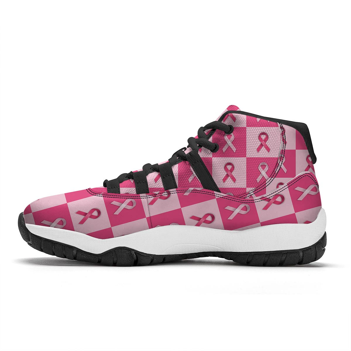Breast Cancer Awareness Pink Ribbon Pattern Print Black Bball Shoes-grizzshop