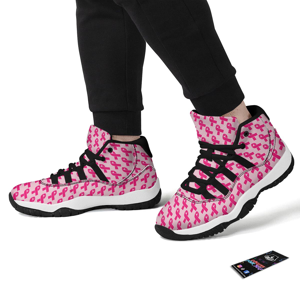 Breast Cancer Awareness Pink Ribbon Print Pattern Black Bball Shoes-grizzshop
