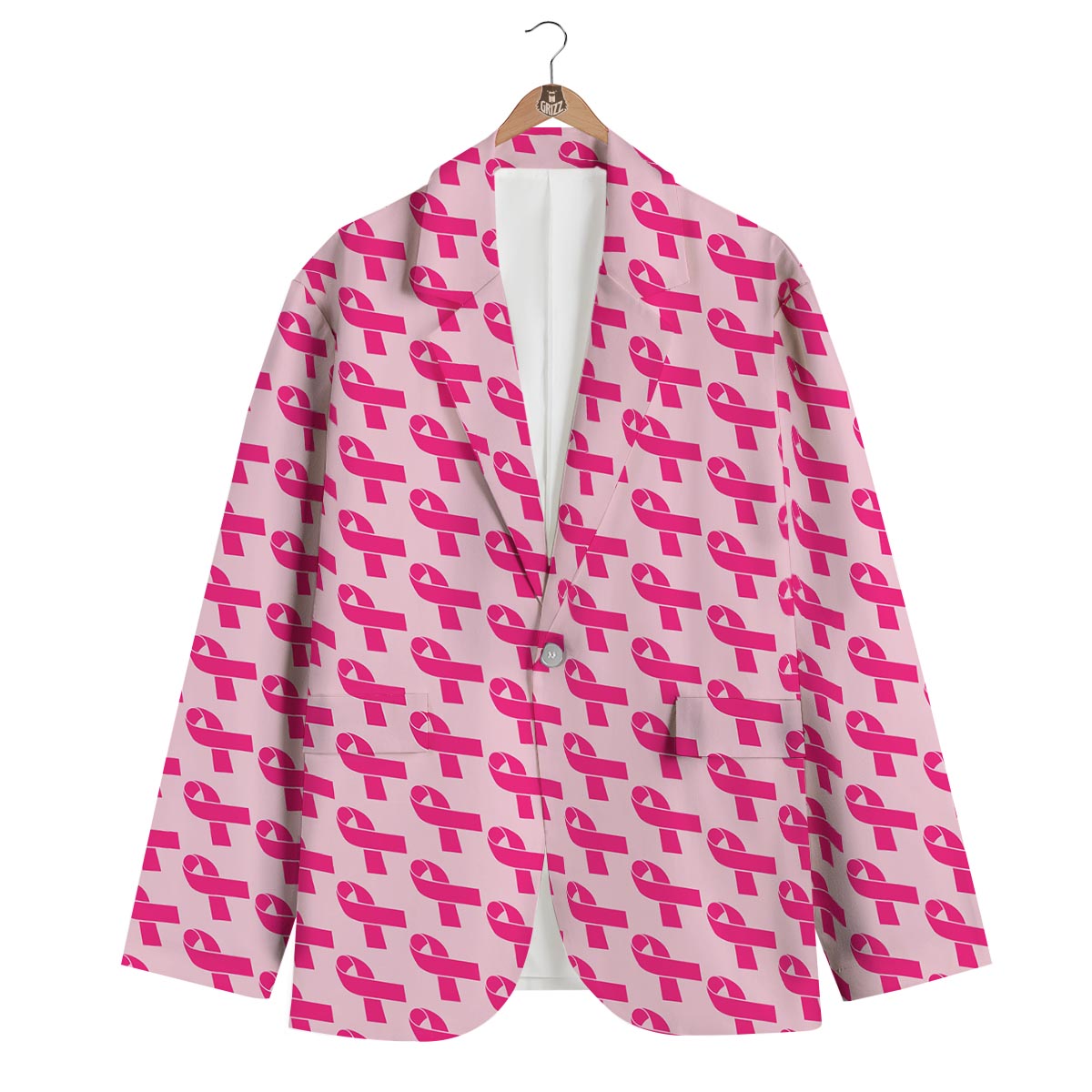 Breast Cancer Awareness Pink Ribbon Print Pattern Men's Blazer-grizzshop