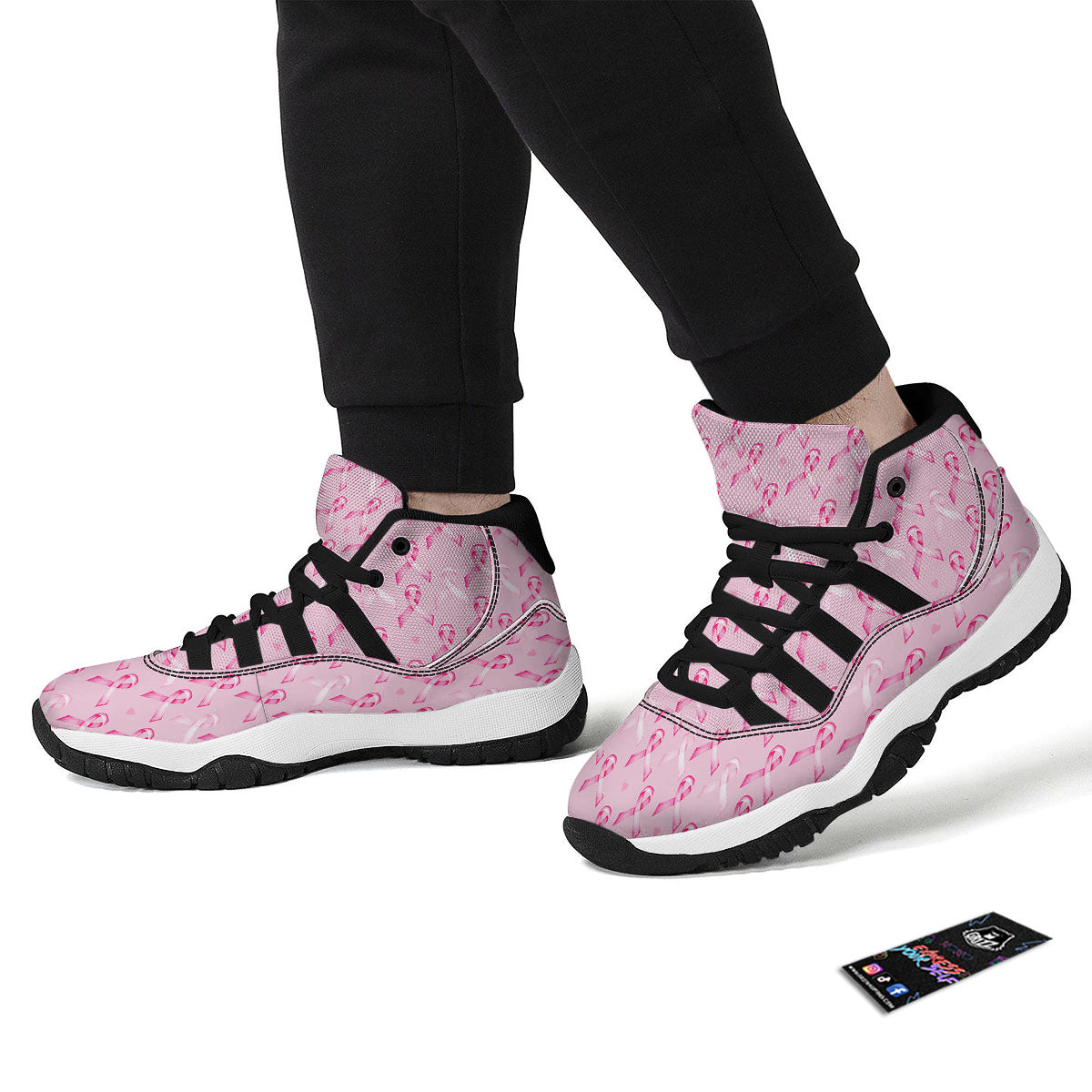 Breast Cancer Awareness Print Pattern Black Bball Shoes-grizzshop