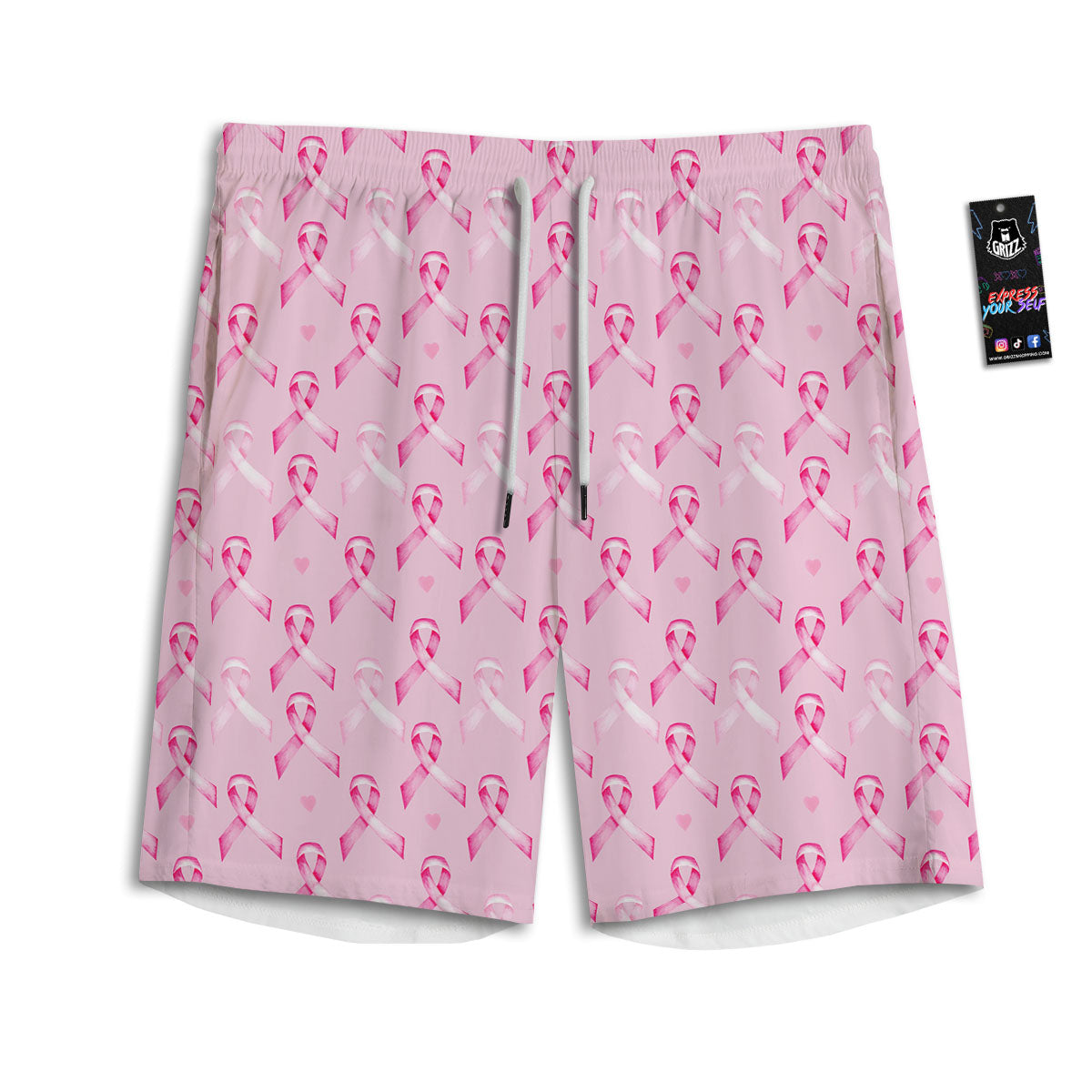 Breast Cancer Awareness Print Pattern Men's Athletic Shorts