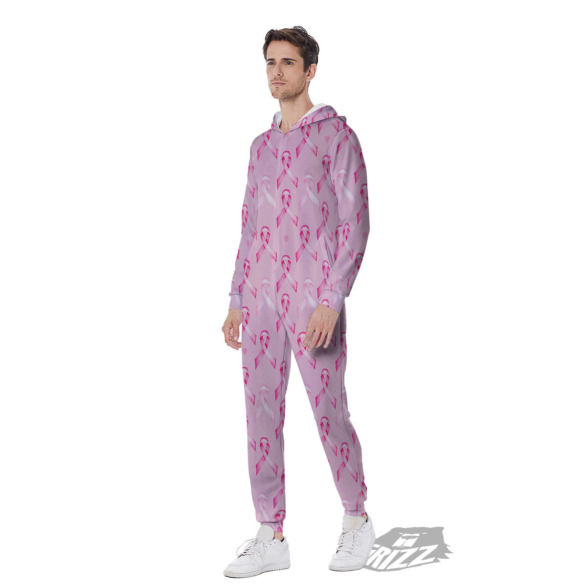 Breast Cancer Awareness Print Pattern Men's Jumpsuit-grizzshop