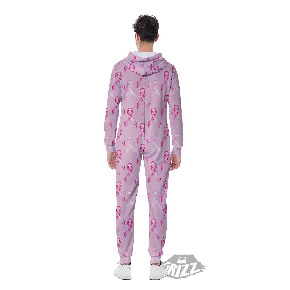 Breast Cancer Awareness Print Pattern Men's Jumpsuit-grizzshop