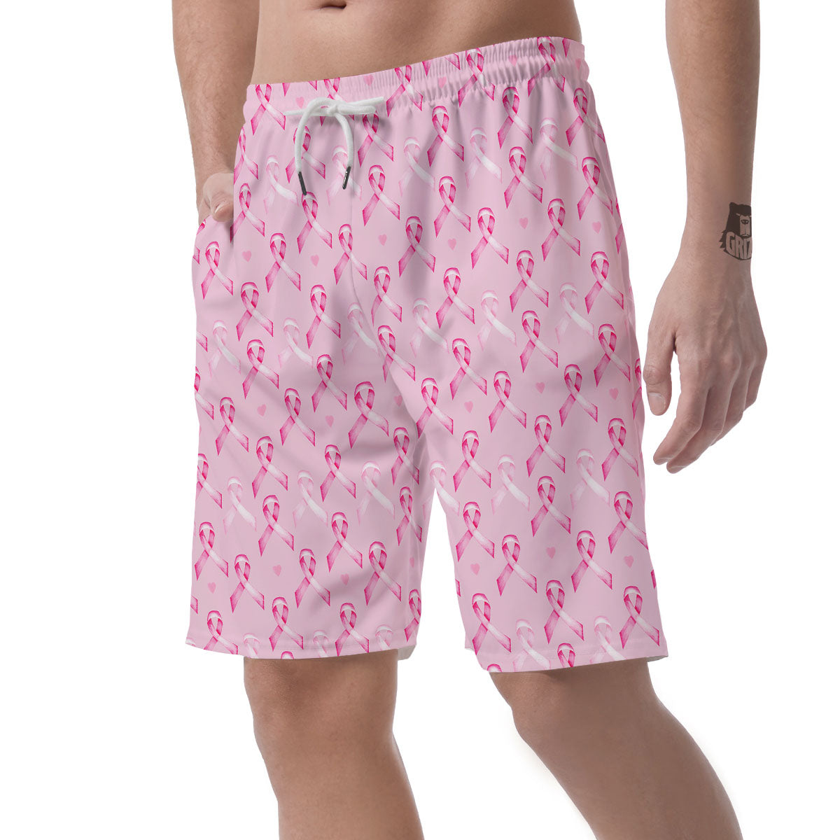 Breast Cancer Awareness Print Pattern Men's Shorts-grizzshop