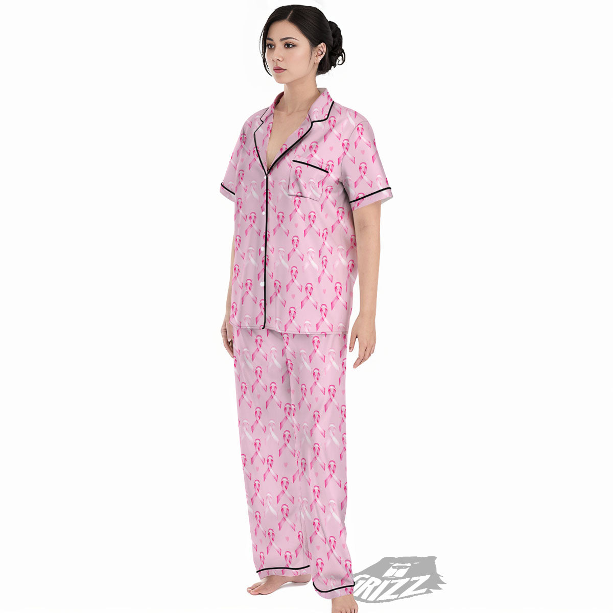 Breast Cancer Awareness Print Pattern Women's Pajamas Set-grizzshop