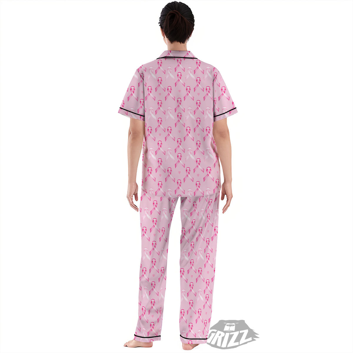 Breast Cancer Awareness Print Pattern Women's Pajamas Set-grizzshop