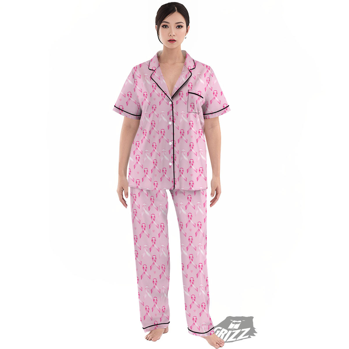 Breast Cancer Awareness Print Pattern Women's Pajamas Set-grizzshop