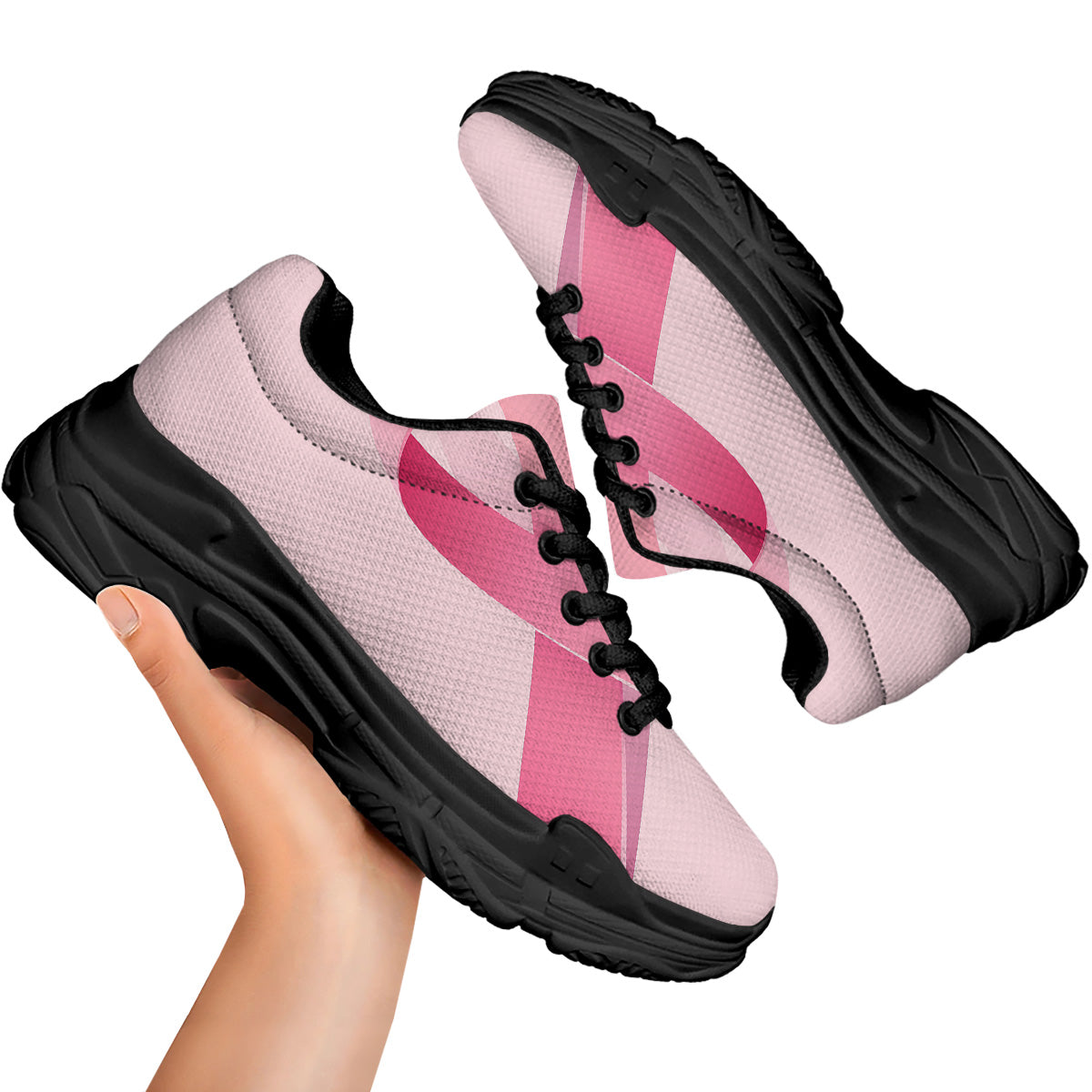 Breast Cancer Awareness Ribbon Print Black Chunky Shoes-grizzshop