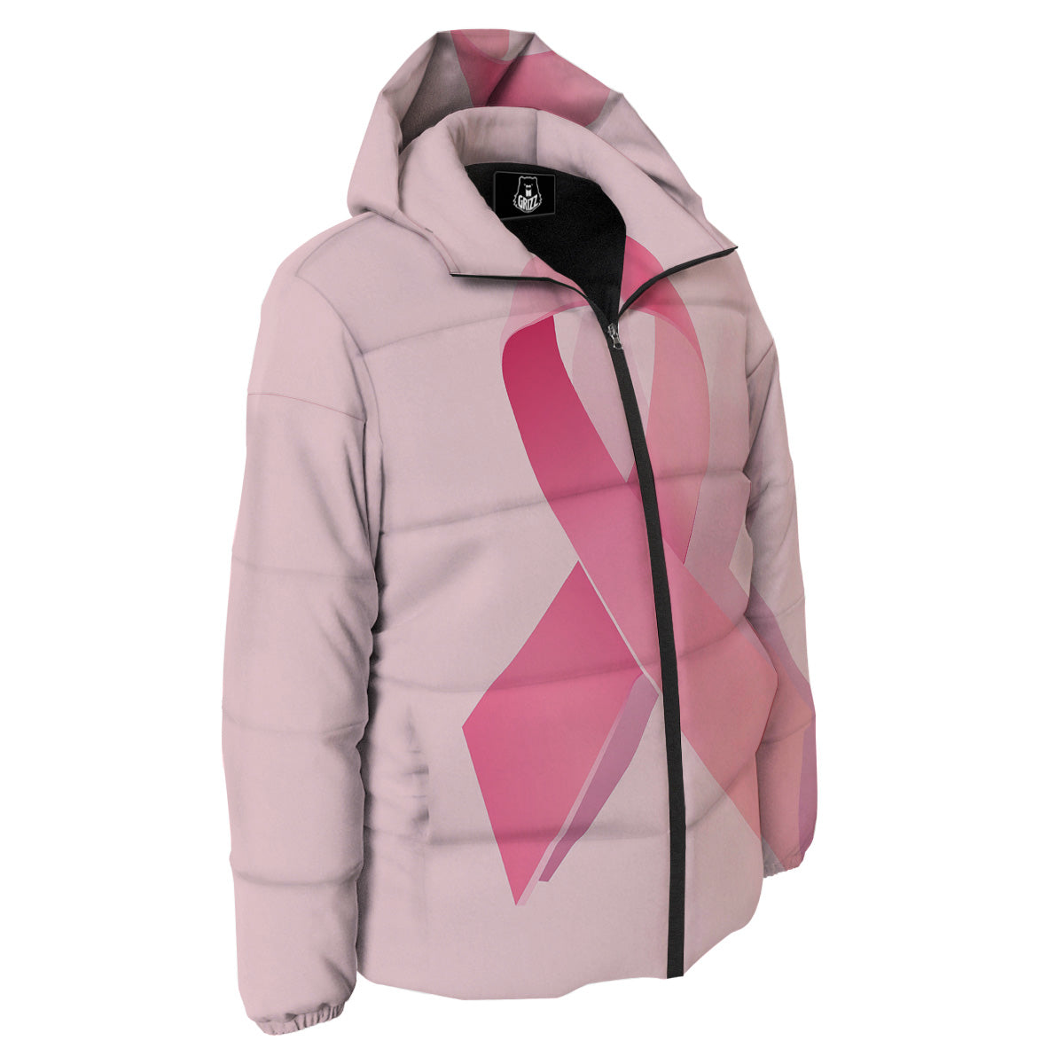 Breast Cancer Awareness Ribbon Print Down Jacket-grizzshop