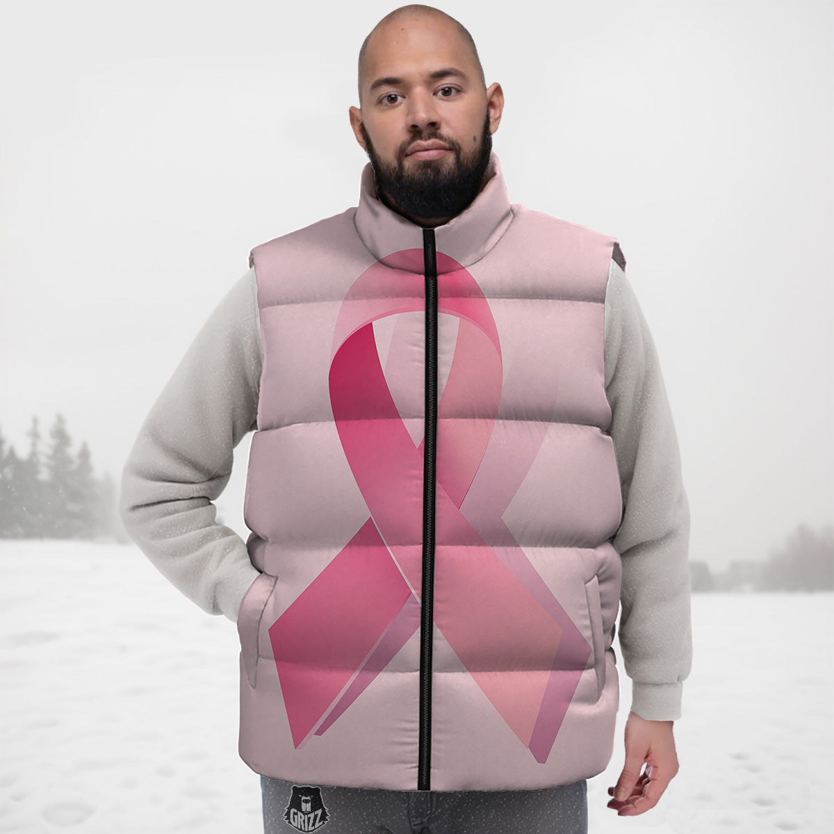 Breast Cancer Awareness Ribbon Print Down Vest