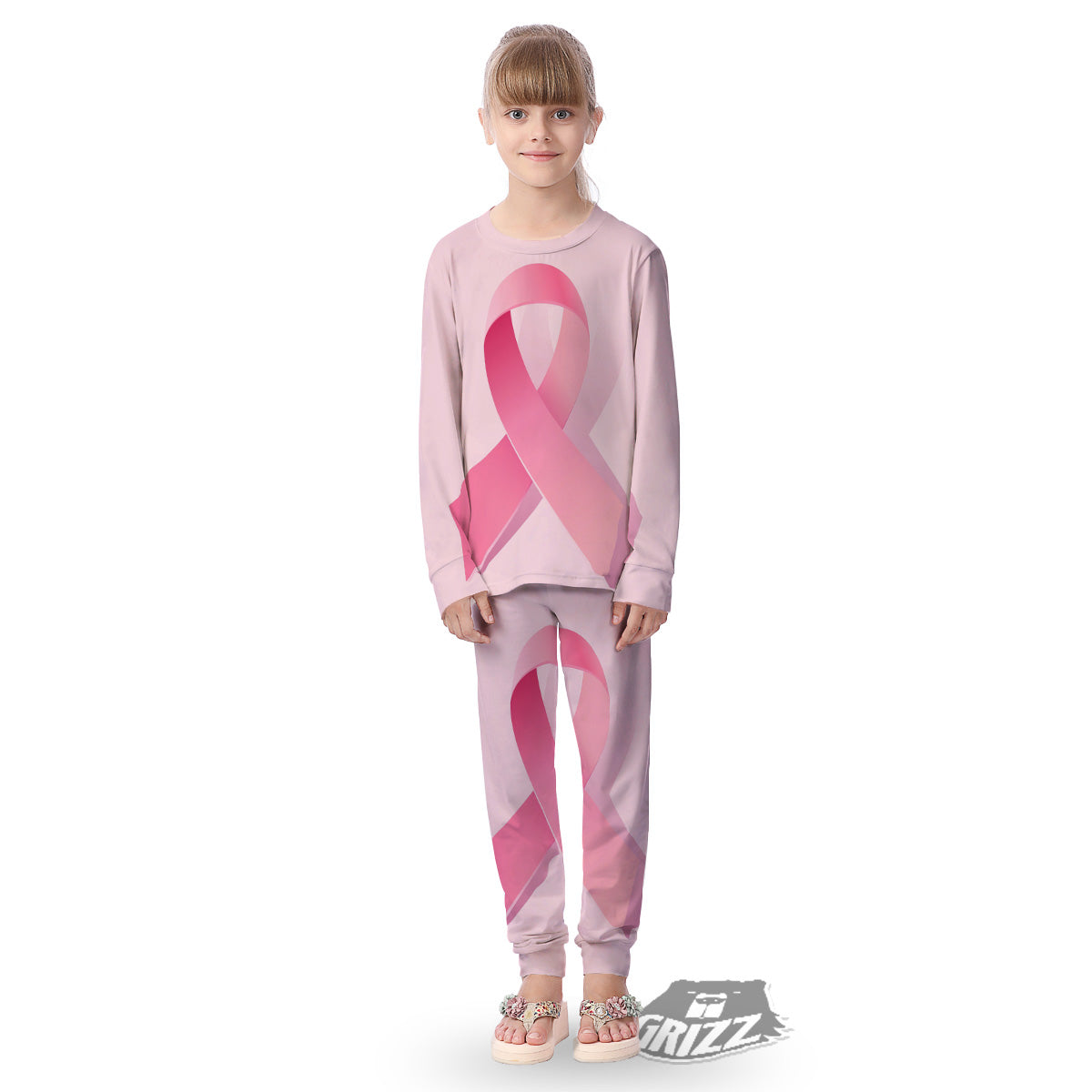 Breast Cancer Awareness Ribbon Print Kid's Pajamas-grizzshop
