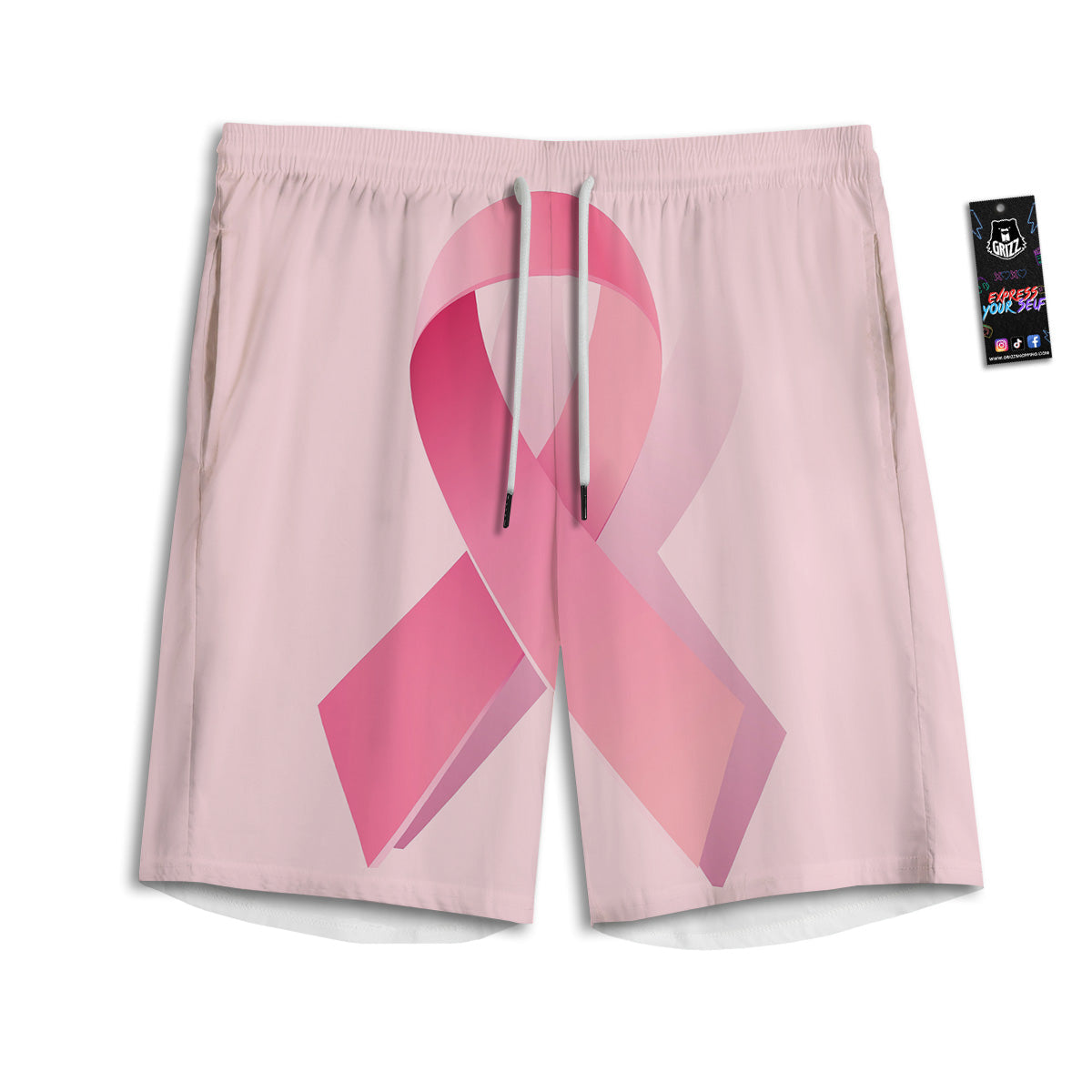 Breast Cancer Awareness Ribbon Print Men's Athletic Shorts