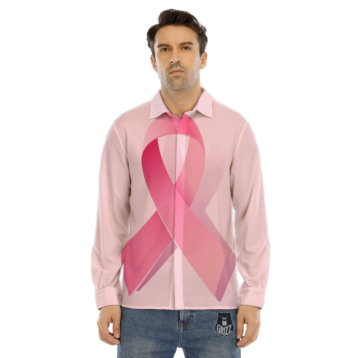 Breast Cancer Awareness Ribbon Print Men's Dress Shirts-grizzshop