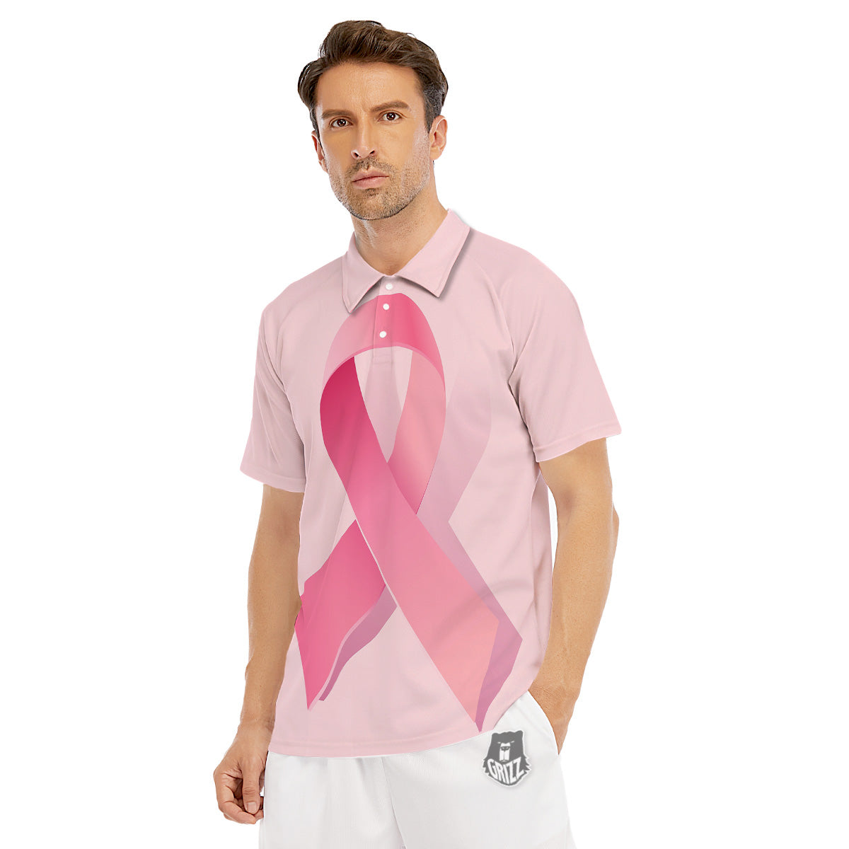 Breast Cancer Awareness Ribbon Print Men's Golf Shirts-grizzshop