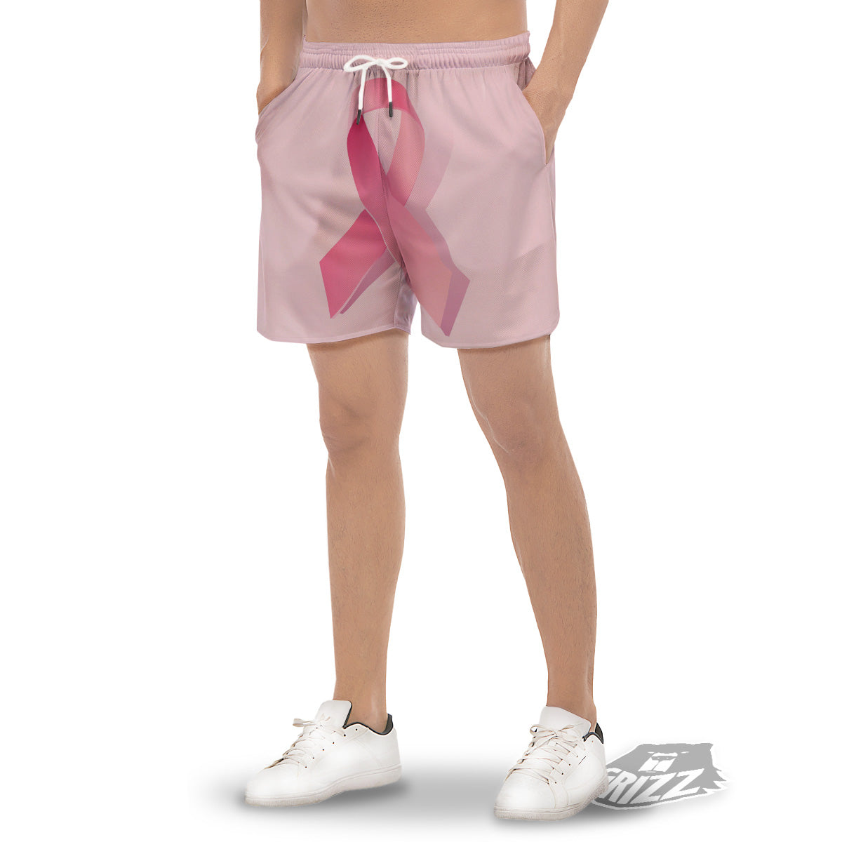 Breast Cancer Awareness Ribbon Print Men's Gym Shorts-grizzshop